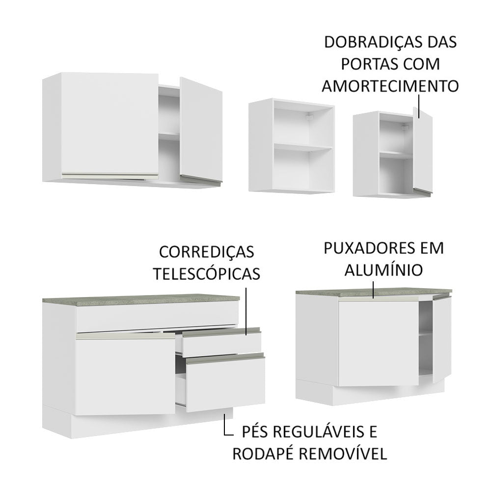 Cocina Integral Glamy Blanco 240x225cm con Mesón de Madera y sin Estufa - COCINAS | Bylmo