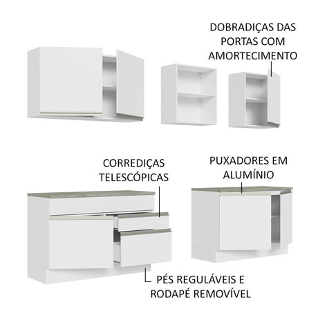 Cocina Integral Glamy Blanco 240x225cm con Mesón de Madera y sin Estufa - COCINAS | Bylmo