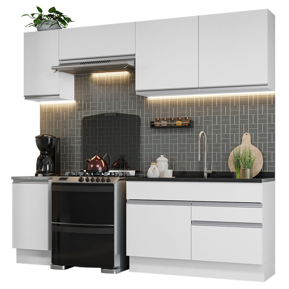 Cocina Integral Glamy Blanco 240x225cm sin Mesón con Dos Cajones y sin Estufa - COCINAS | Bylmo