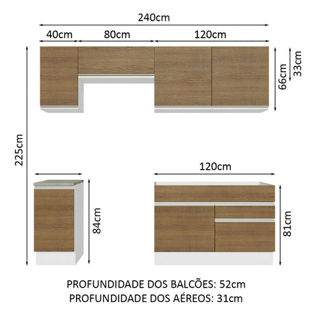 Cocina Integral Glamy Marron 240x225cm sin Mesón con Dos Cajones y sin Estufa - COCINAS | Bylmo