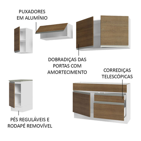 Cocina Integral Glamy Marron 240x225cm sin Mesón con Dos Cajones y sin Estufa - COCINAS | Bylmo