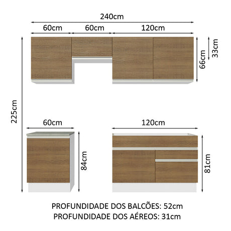 Cocina Integral Glamy Marron 240x225cm sin Mesón con Seis Puertas y sin Estufa - COCINAS | Bylmo