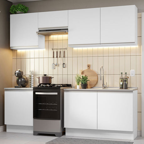 Cocina Integral Glamy Blanco 240x225cm sin Mesón con Siete Puertas y sin Estufa - COCINAS | Bylmo