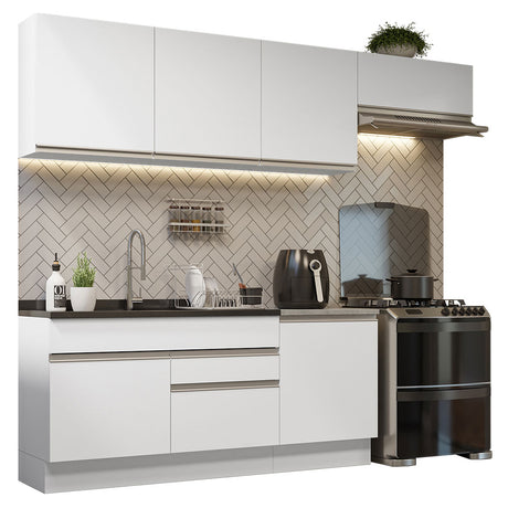 Cocina Integral Glamy Blanco 260x225cm sin Mesón con Dos Cajones y sin Estufa - COCINAS | Bylmo