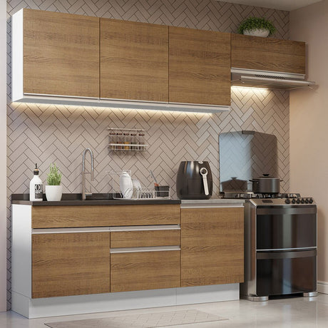 Cocina Integral Glamy Marron 260x225cm sin Mesón con Dos Cajones y sin Estufa - COCINAS | Bylmo