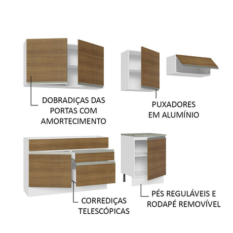 Cocina Integral Glamy Marron 260x225cm sin Mesón con Dos Cajones y sin Estufa - COCINAS | Bylmo