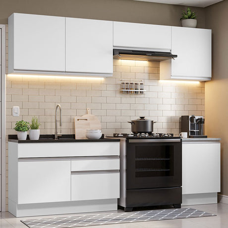 Cocina Integral Glamy Blanco 260x225cm sin Mesón con Seis Puertas y sin Estufa - COCINAS | Bylmo