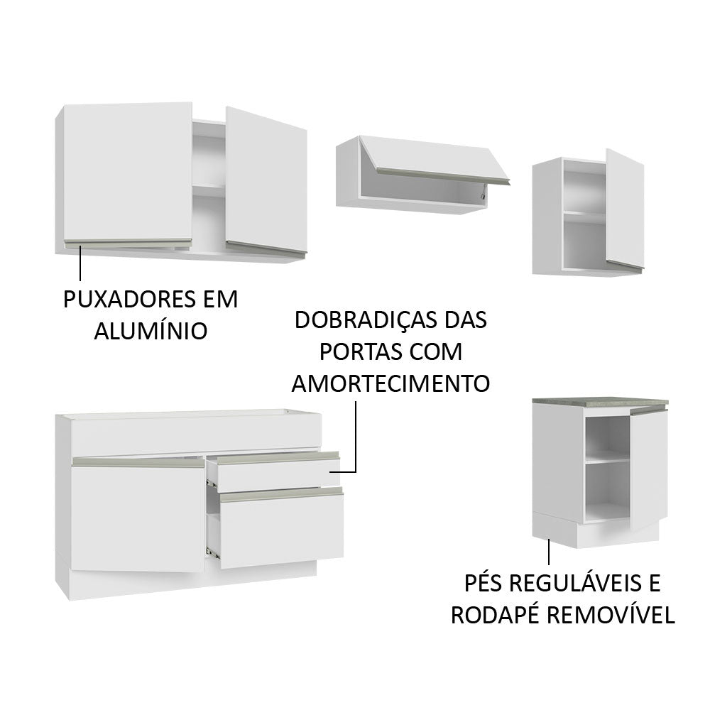 Cocina Integral Glamy Blanco 260x225cm sin Mesón con Seis Puertas y sin Estufa - COCINAS | Bylmo