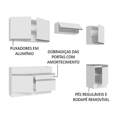 Cocina Integral Glamy Blanco 260x225cm sin Mesón con Seis Puertas y sin Estufa - COCINAS | Bylmo