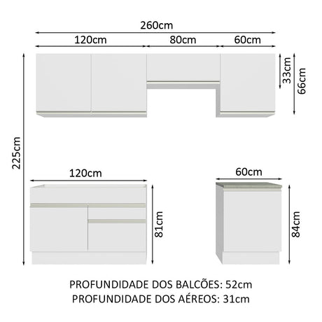 Cocina Integral Glamy Blanco 260x225cm sin Mesón con Seis Puertas y sin Estufa - COCINAS | Bylmo