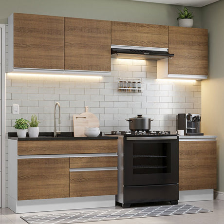 Cocina Integral Glamy Marron 260x225cm sin Mesón con Siete Puertas y sin Estufa - COCINAS | Bylmo