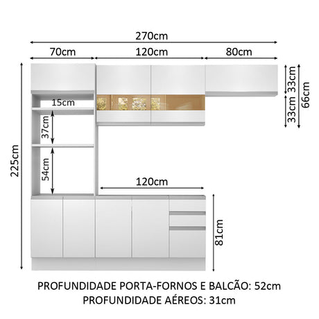 Cocina Integral Marselha Blanco 270x225cm sin Mesón y sin Estufa - COCINAS | Bylmo