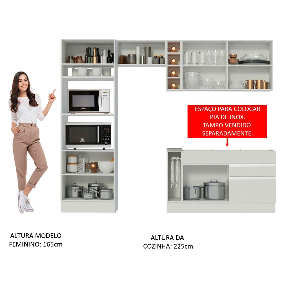 Cocina Integral Jade Blanco 270x225cm sin Mesón con Dos Cajones y sin Estufa - COCINAS | Bylmo