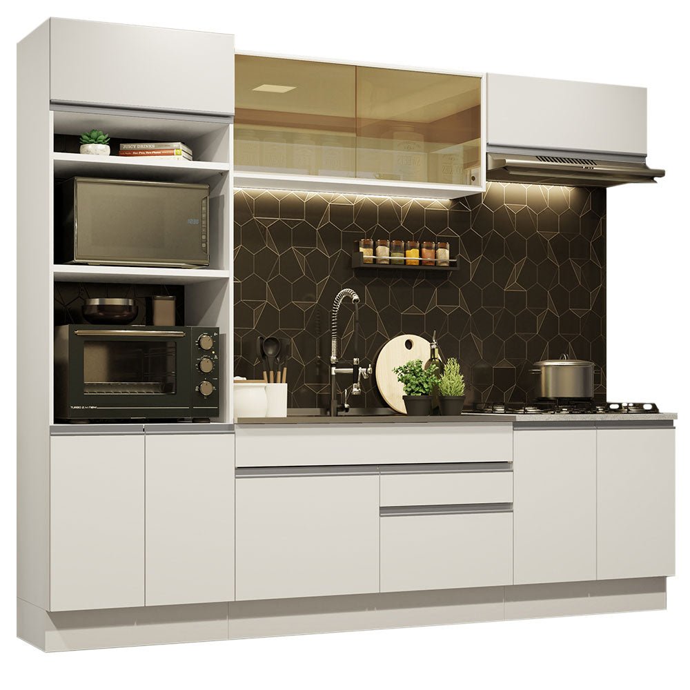 Cocina Integral Glamy Blanco 270x225cm sin Mesón con Dos Cajones y sin Estufa - COCINAS | Bylmo