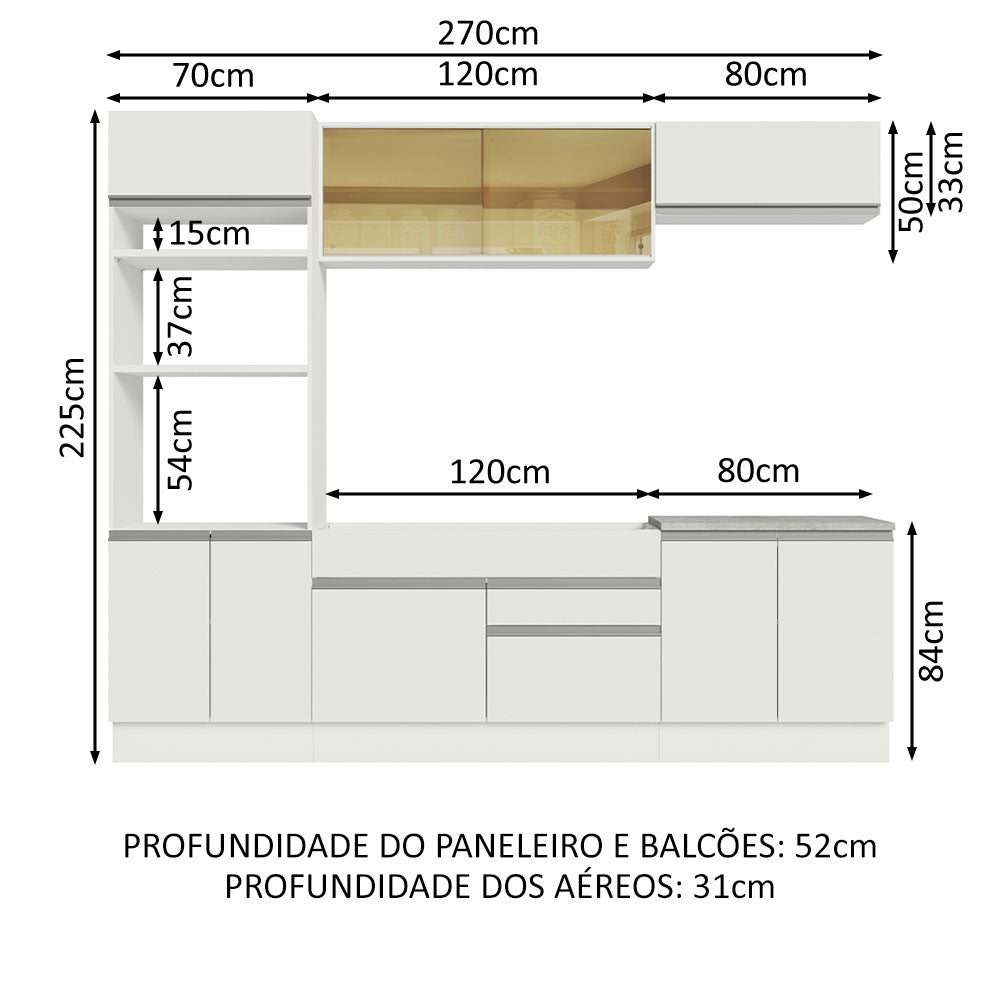 Cocina Integral Glamy Blanco 270x225cm sin Mesón con Dos Cajones y sin Estufa - COCINAS | Bylmo