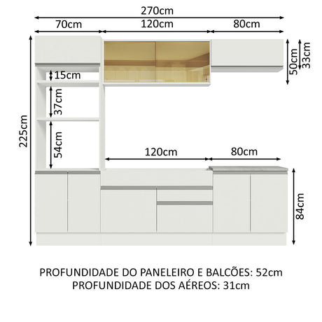 Cocina Integral Glamy Blanco 270x225cm sin Mesón con Dos Cajones y sin Estufa - COCINAS | Bylmo