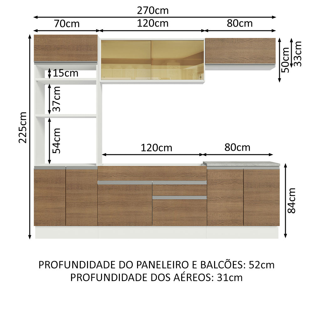 Cocina Integral Glamy Marron 270x225cm sin Mesón con Dos Cajones y sin Estufa - COCINAS | Bylmo