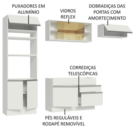 Cocina Integral Glamy Blanco 270x225cm sin Mesón con Siete Puertas y sin Estufa - COCINAS | Bylmo