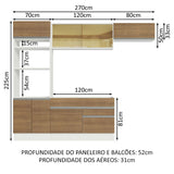 Cocina Integral Glamy Marron 270x225cm sin Mesón con Siete Puertas y sin Estufa - COCINAS | Bylmo