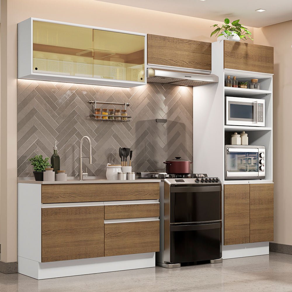 Cocina Integral Glamy Marron 270x225cm sin Mesón con Doce Entrepaños y sin Estufa - COCINAS | Bylmo