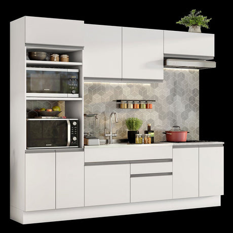 Cocina Integral Glamy Blanco 270x225cm sin Mesón con Nueve Puertas y sin Estufa - COCINAS | Bylmo