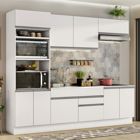 Cocina Integral Glamy Blanco 270x225cm sin Mesón con Nueve Puertas y sin Estufa - COCINAS | Bylmo