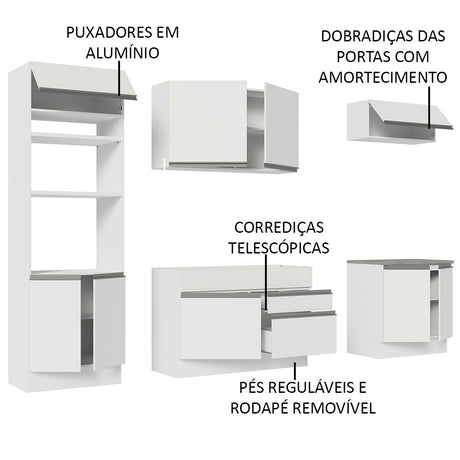Cocina Integral Glamy Blanco 270x225cm sin Mesón con Nueve Puertas y sin Estufa - COCINAS | Bylmo
