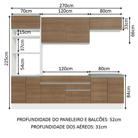 Cocina Integral Glamy Marron 270x225cm sin Mesón con Nueve Puertas y sin Estufa - COCINAS | Bylmo