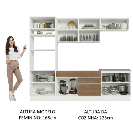 Cocina Integral Glamy Marron 270x225cm sin Mesón con Nueve Puertas y sin Estufa - COCINAS | Bylmo