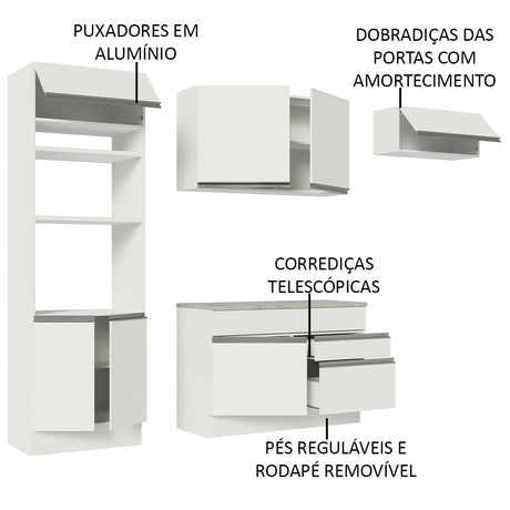 Cocina Integral Glamy Blanco 270x225cm sin Mesón con Dos Cajones Siete Puertas y sin Estufa - COCINAS | Bylmo
