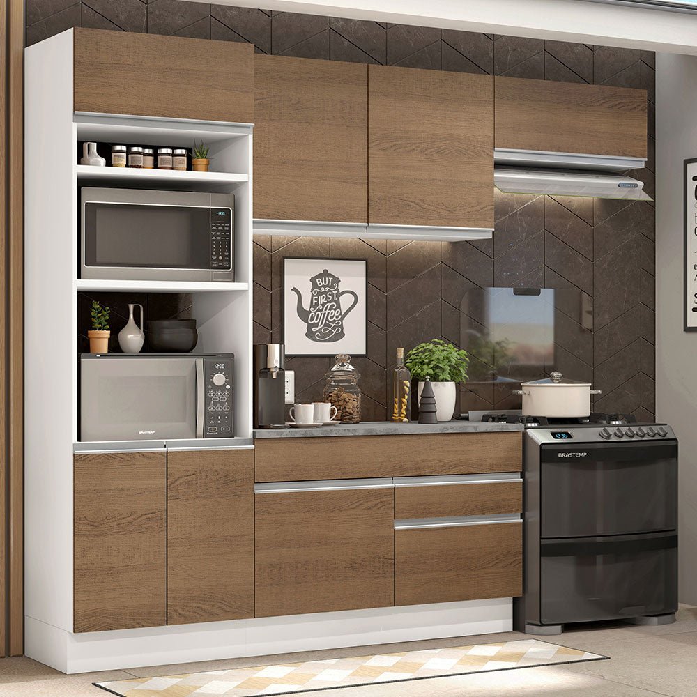 Cocina Integral Glamy Marron 270x225cm sin Mesón con Dos Cajones y Siete Puertas y sin Estufa - COCINAS | Bylmo