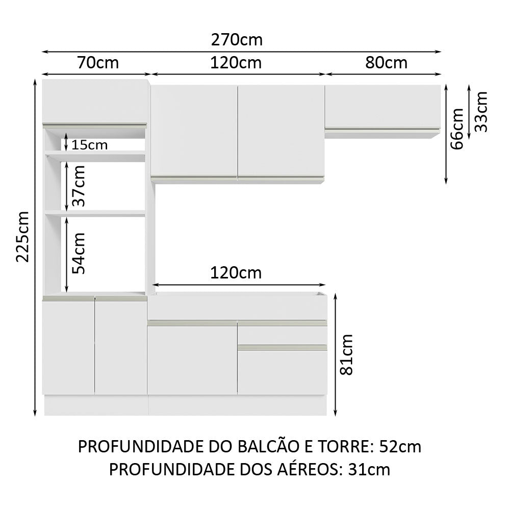 Cocina Integral Glamy Blanco 270x225cm sin Mesón y sin Estufa - COCINAS | Bylmo