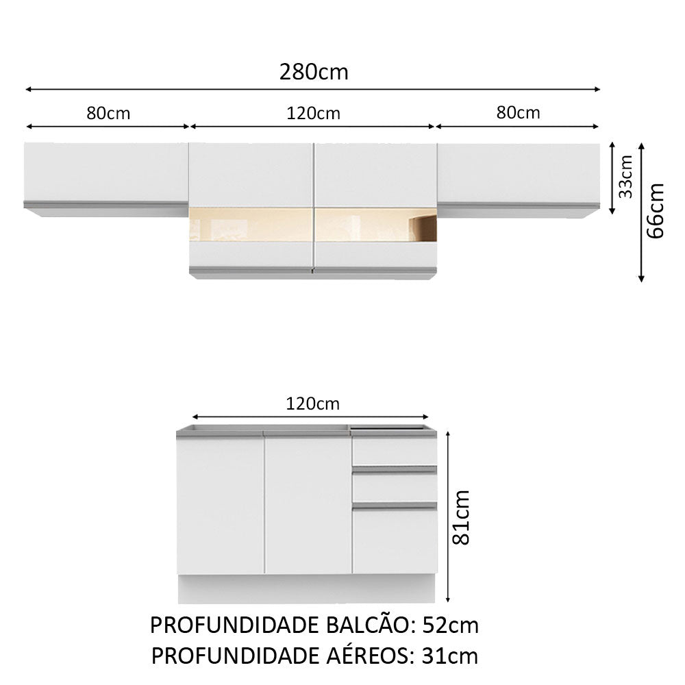 Cocina Integral Marina Blanco 280x225cm sin Mesón con Tres Cajones y sin Estufa - COCINAS | Bylmo