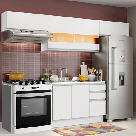 Cocina Integral Marina Blanco 280x225cm sin Mesón con Tres Cajones y sin Estufa - COCINAS | Bylmo