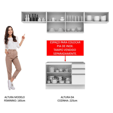 Cocina Integral Marina Blanco 280x225cm sin Mesón con Tres Cajones y sin Estufa - COCINAS | Bylmo