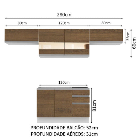 Cocina Integral Marina Marron 280x225cm sin Mesón y sin Estufa - COCINAS | Bylmo