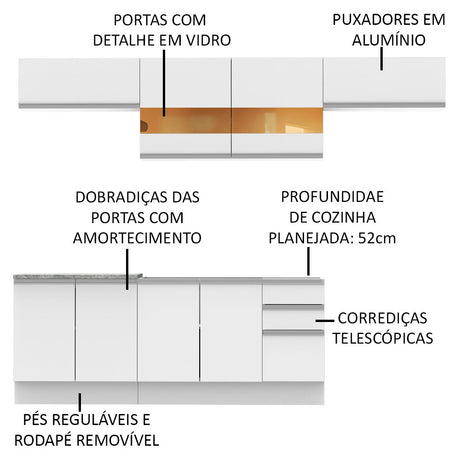 Cocina Integral Mariana Blanco 280x225cm sin Mesón con Tres Cajones y sin Estufa - COCINAS | Bylmo
