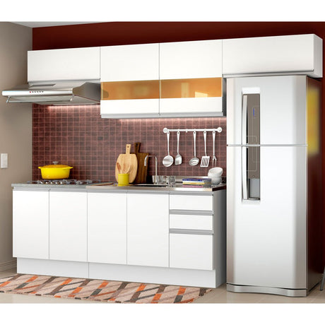 Cocina Integral Mariana Blanco 280x225cm sin Mesón con Tres Cajones y sin Estufa - COCINAS | Bylmo