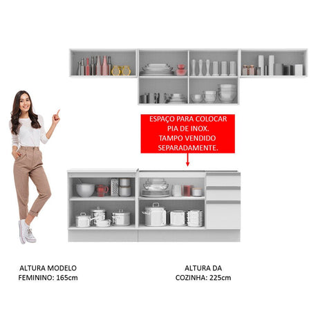 Cocina Integral Mariana Blanco 280x225cm sin Mesón con Tres Cajones y sin Estufa - COCINAS | Bylmo