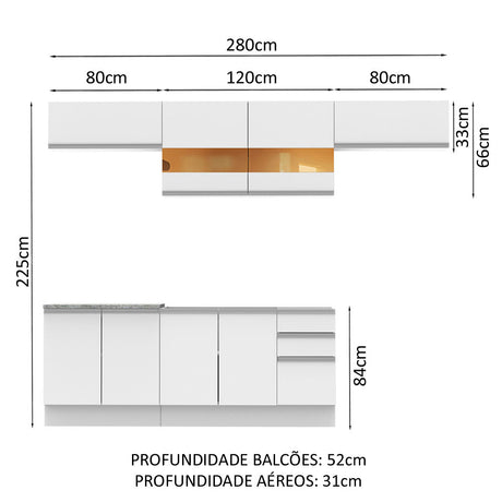 Cocina Integral Mariana Blanco 280x225cm sin Mesón con Tres Cajones y sin Estufa - COCINAS | Bylmo