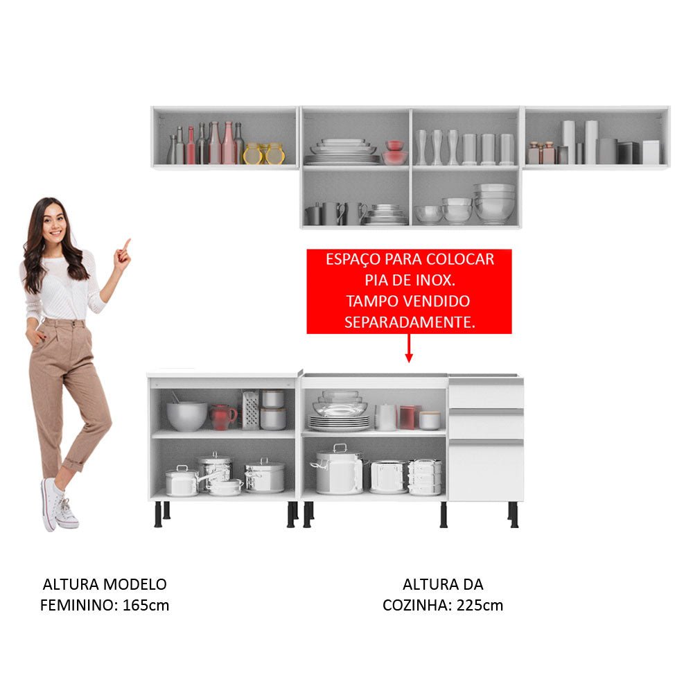 Cocina Integral Mariana Blanco 280x225cm sin Mesón y sin Estufa - COCINAS | Bylmo