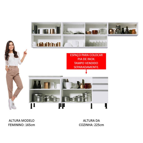Cocina Integral Marcela Blanco 280x225cm sin Mesón cn Nueve Puertas y sin Estufa - COCINAS | Bylmo