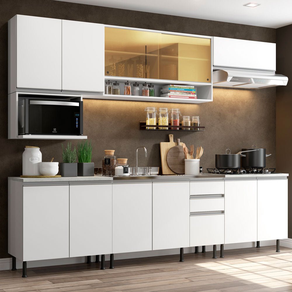 Cocina Integral Genova Blanco 280x225cm sin Mesón con Once Puertas y sin Estufa - COCINAS | Bylmo