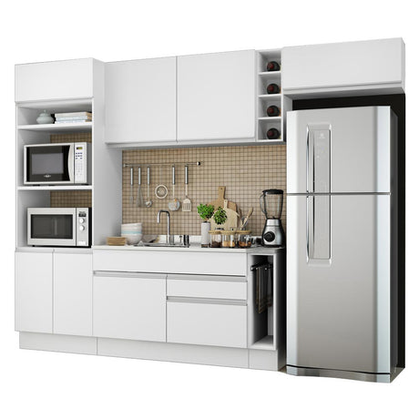 Cocina Integral Safira Blanco 290x225cm sin Mesón con Dos Cajones y sin Estufa - COCINAS | Bylmo