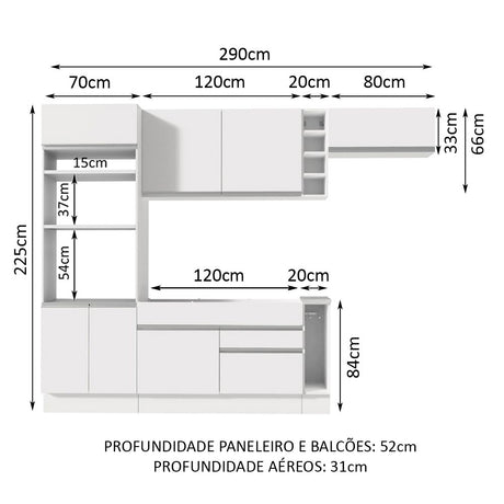 Cocina Integral Safira Blanco 290x225cm sin Mesón con Dos Cajones y sin Estufa - COCINAS | Bylmo