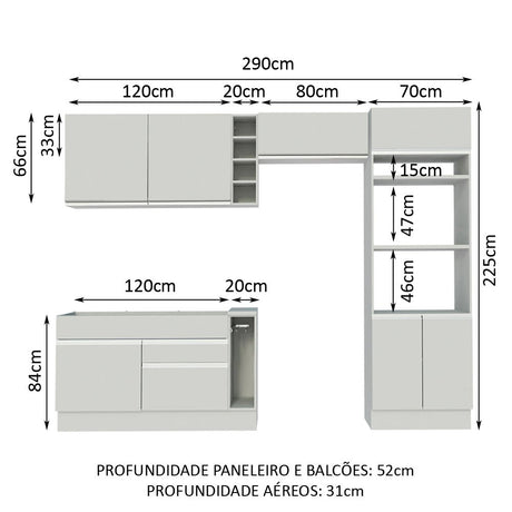 Cocina Integral Cristal Blanco 290x225cm sin Mesón con Dos Cajones y sin Estufa - COCINAS | Bylmo