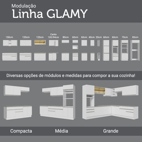 Cocina Integral Cristal Blanco 290x225cm sin Mesón con Dos Cajones y sin Estufa - COCINAS | Bylmo