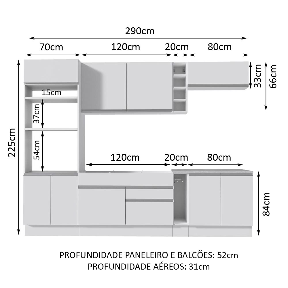 Cocina Integral Vicenza Blanco 290x225cm sin Mesón con Mueble para Horno y sin Estufa - COCINAS | Bylmo