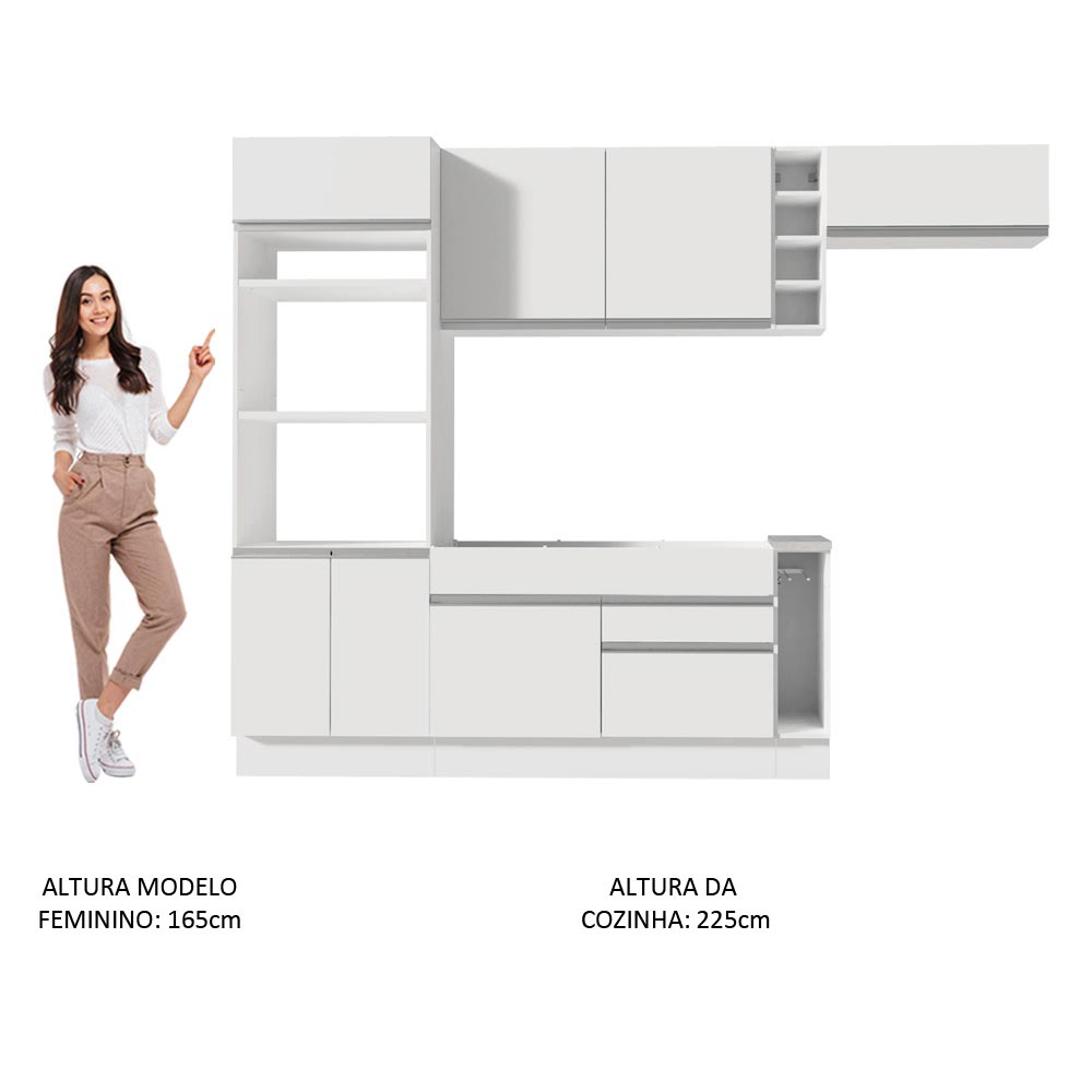 Cocina Integral Safira Blanco 290x225cm con Mesón de Madera Dos Cajones y sin Estufa - COCINAS | Bylmo