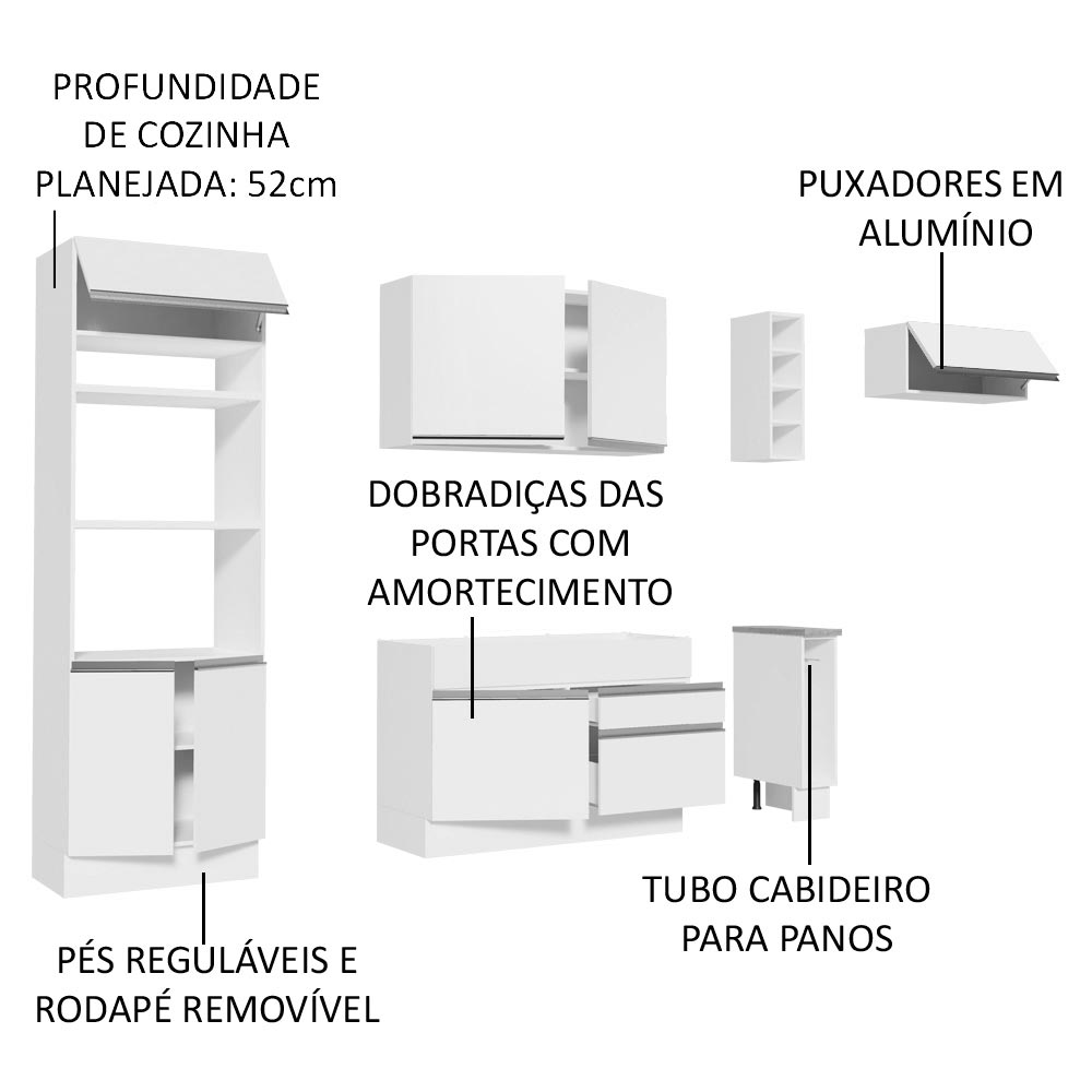 Cocina Integral Safira Blanco 290x225cm con Mesón de Madera Dos Cajones y sin Estufa - COCINAS | Bylmo